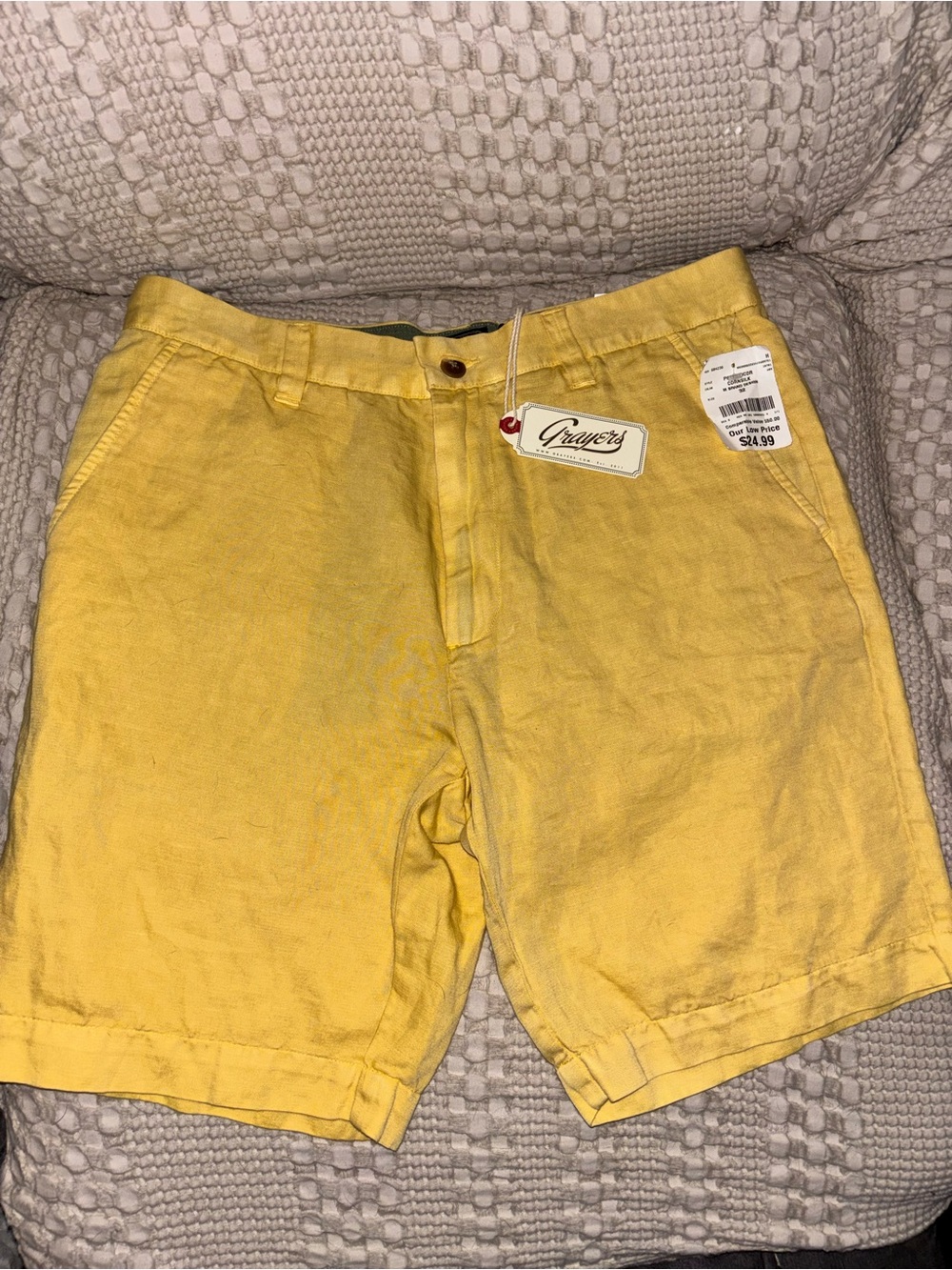 Grayers Men's Yellow Linen-Blend Cargo Shorts